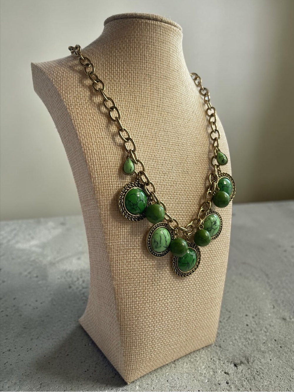 Bijoux Terner Faux Green Turquoise Gold Statement Tone Necklace
